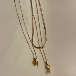 Butterfly necklace and teddy bear necklace bundle